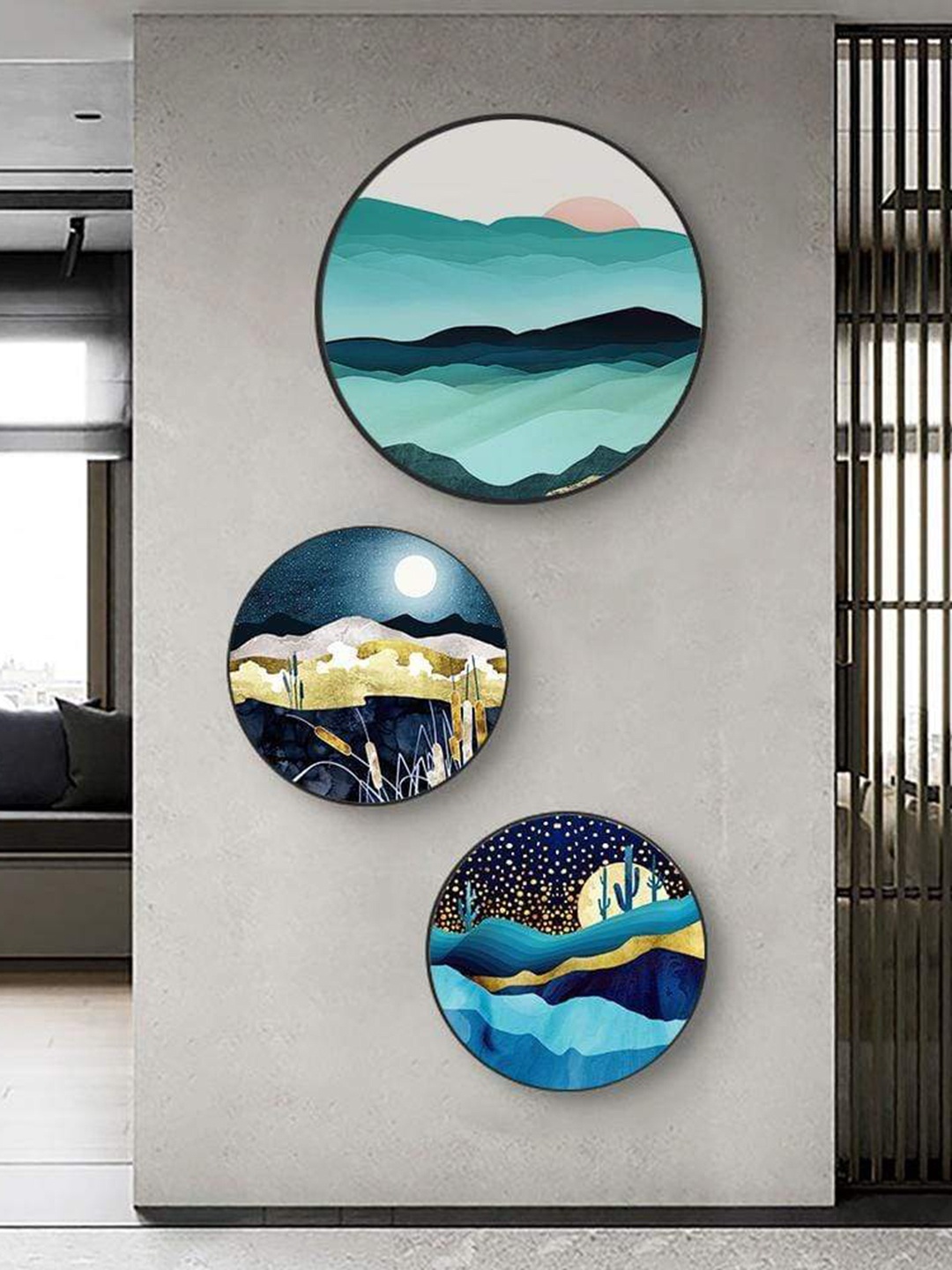

THE ARTMENT Blue Set Of 3 Dusk to Dawn Landscape Medium Canvas Matte Finish