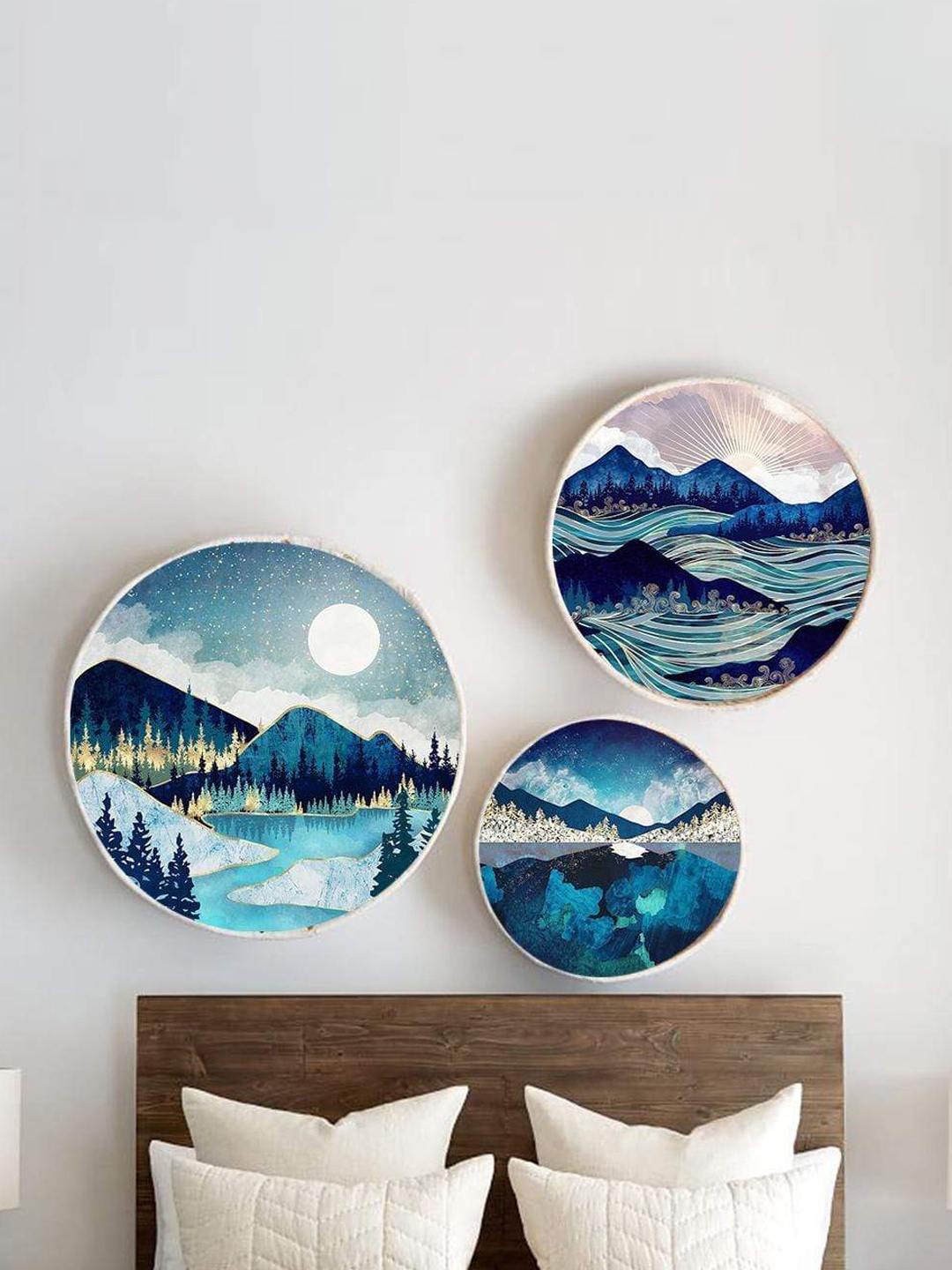 

THE ARTMENT Set of 3 Reflection Rendezvous Canvas Matte Finish, Blue