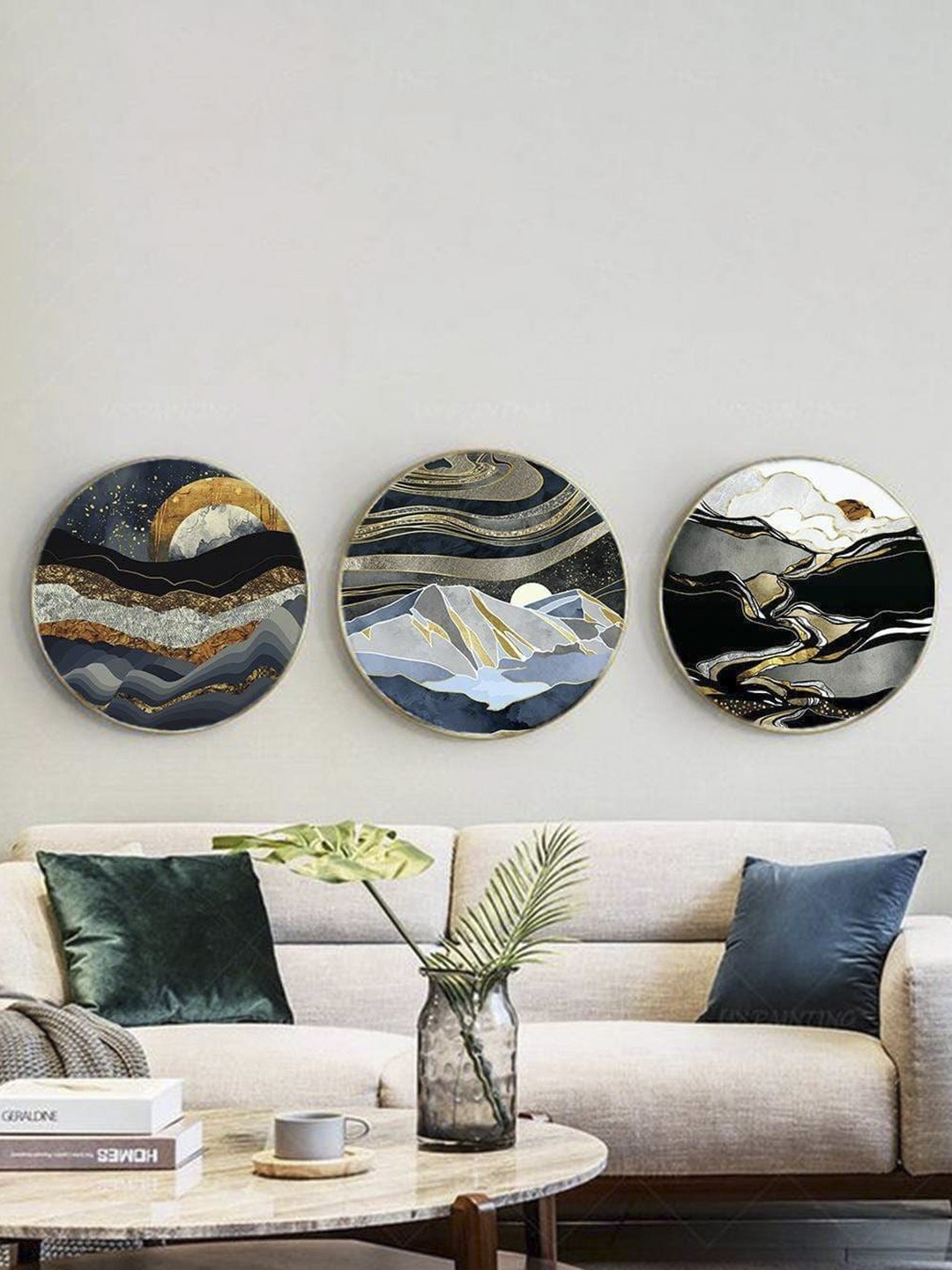 

THE ARTMENT Set of 3 Multi Gold Scape Canvas Wall Art