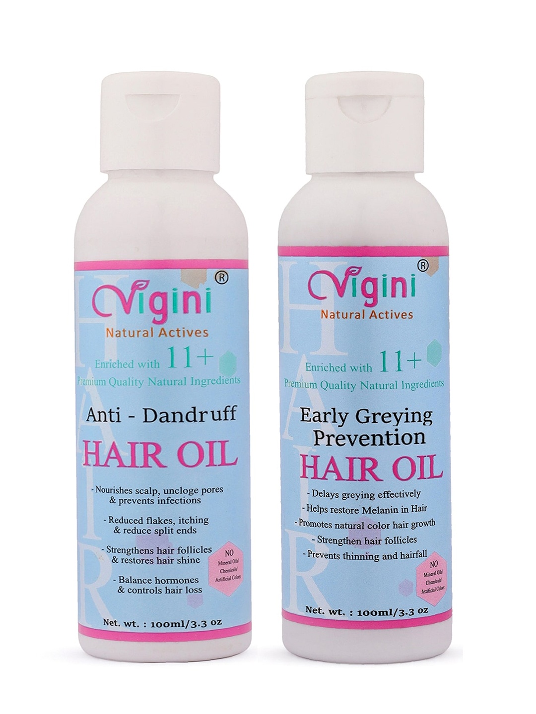 

Vigini Pack of 2 Anti Dandruff & Early Greying Prevention Hair Oil - 100ml Each, Blue