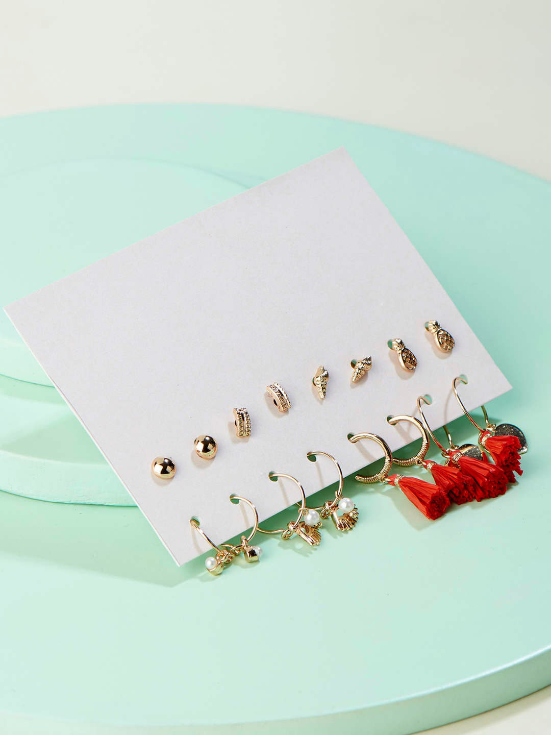 

Runway Ritual Set of 8 Gold-Toned Contemporary Studs & Hoop Earrings Set
