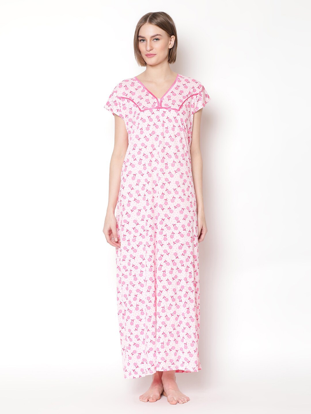 

V2 Value & Variety Pink & White Printed Maxi Nightdress