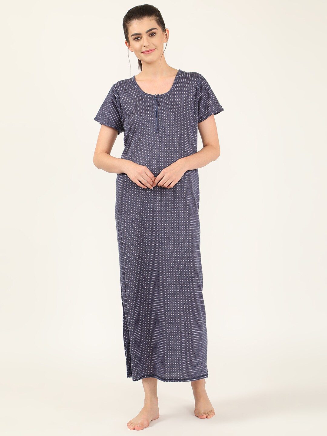 

V2 Value & Variety Navy Blue Printed Maxi Nightdress
