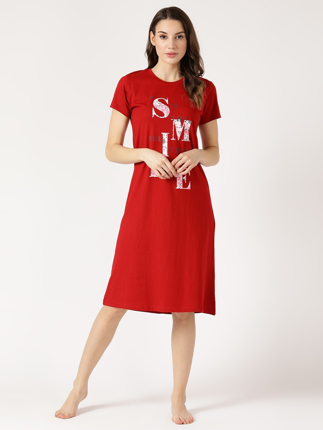 

V2 Value & Variety Maroon & White Printed Nightdress