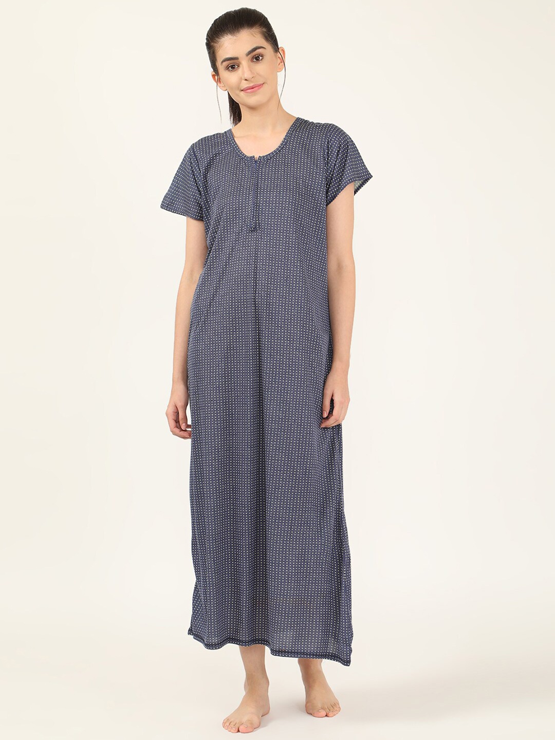 

V2 Value & Variety Navy Blue Printed Maxi Nightdress
