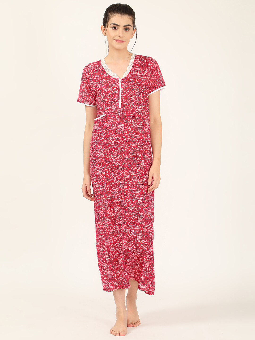 

V2 Value & Variety Red & White Printed Maxi Nightdress