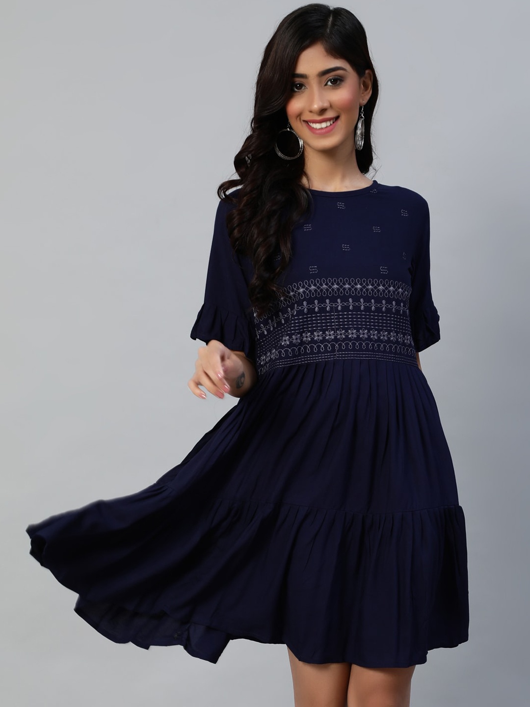 

Anubhutee Navy Blue Embroidered Dress