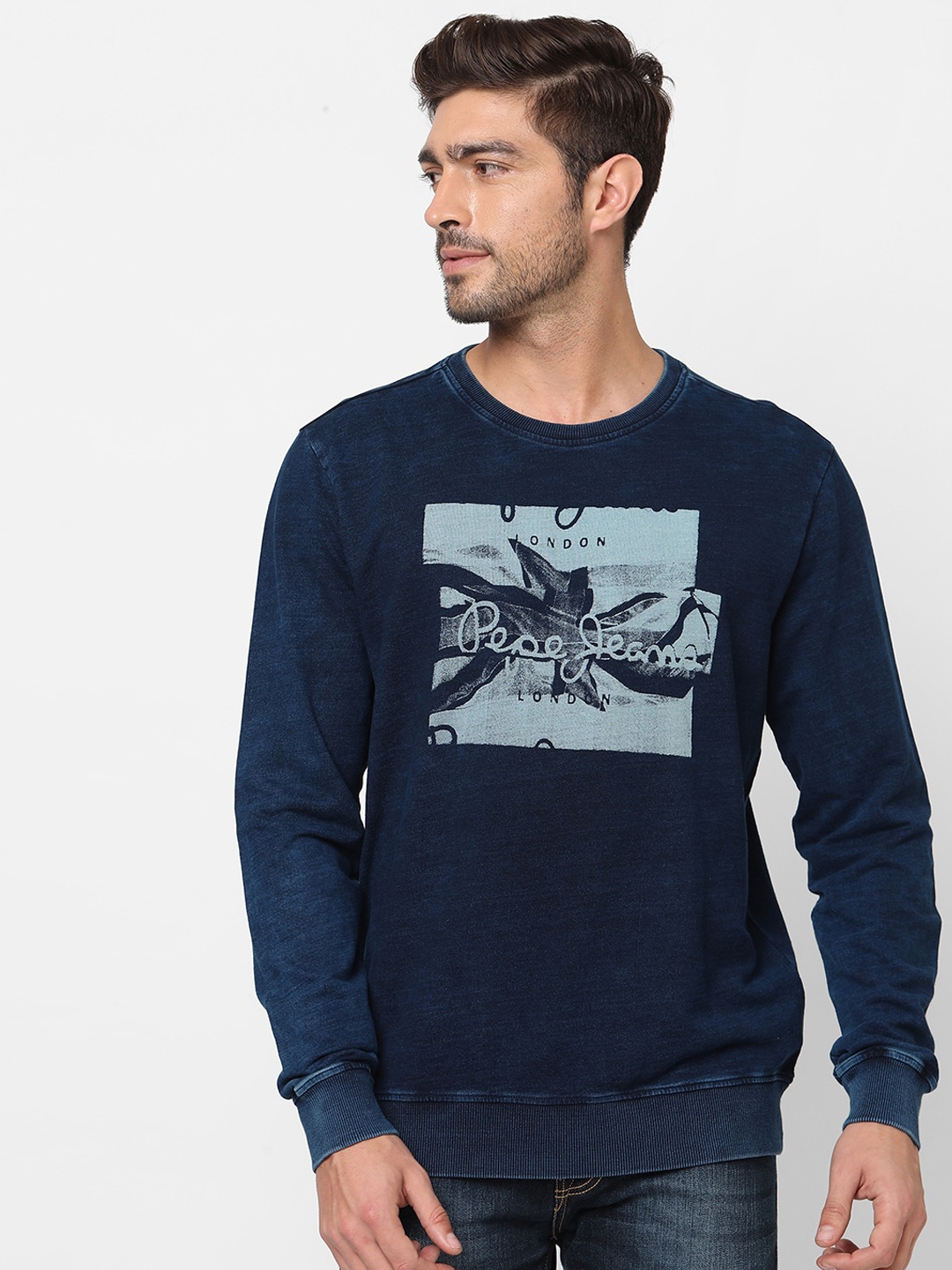 

Pepe Jeans Men Navy Blue Printed Sweatshirt