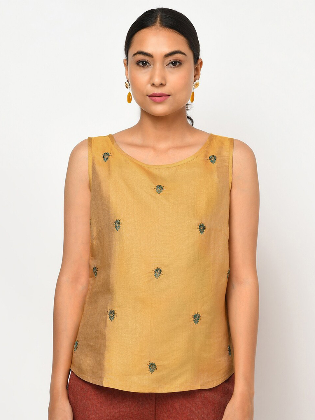 

Fabindia Yellow Floral Embroidered Regular Top