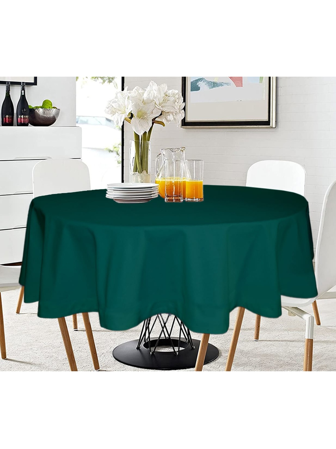 

Lushomes Green Solid Round Cotton Table Cover