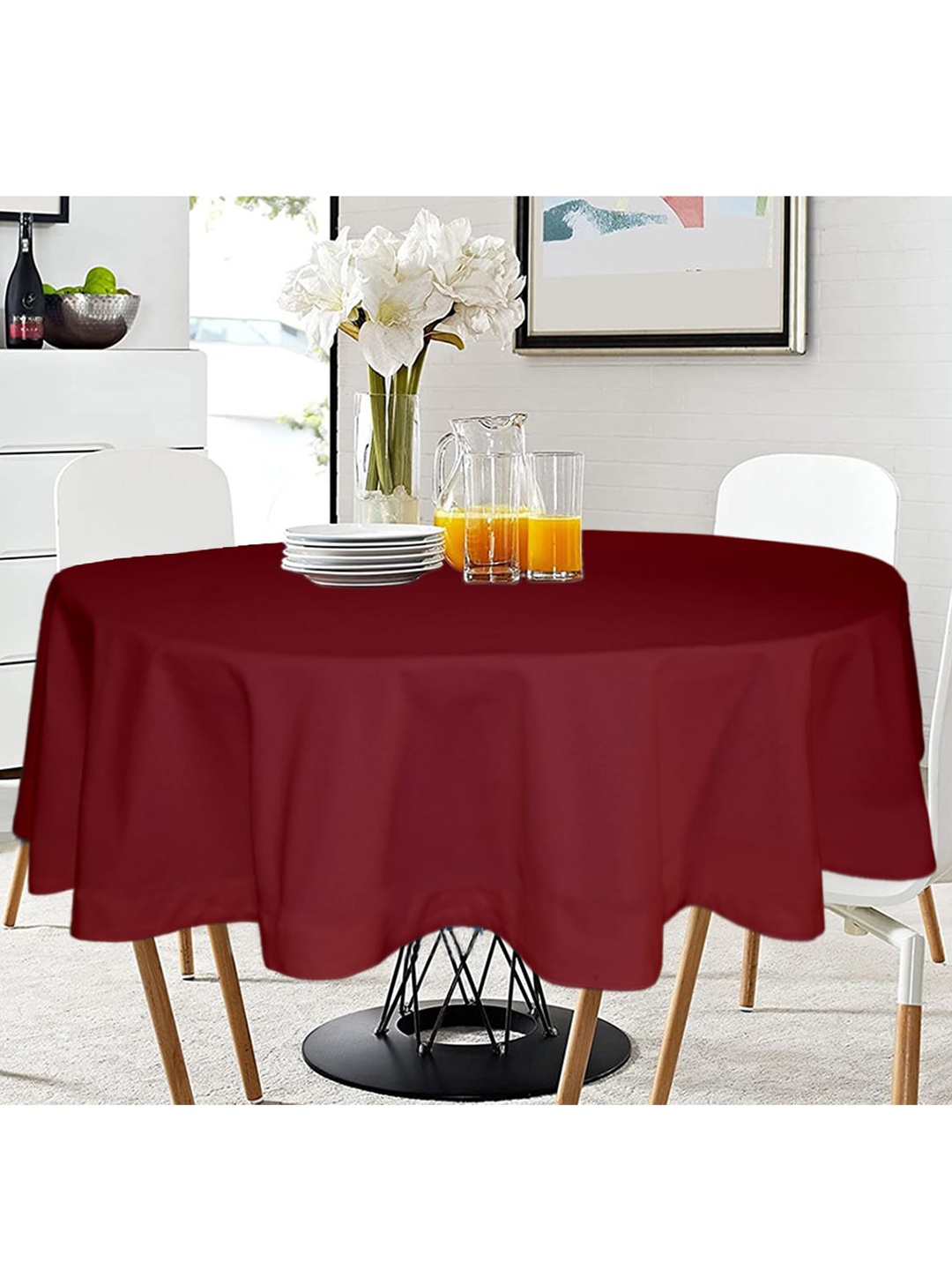 

Lushomes Maroon Solid Classic Cotton Table Cover