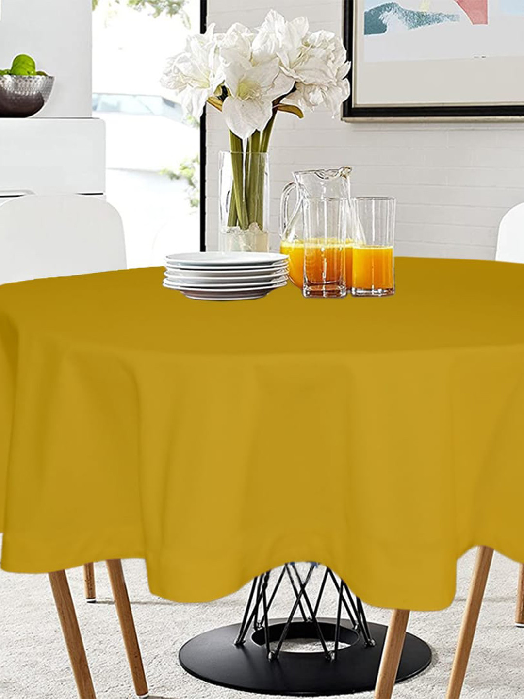

Lushomes Yellow Classic Plain 4 Seater Round Dining Table Cover Cloth