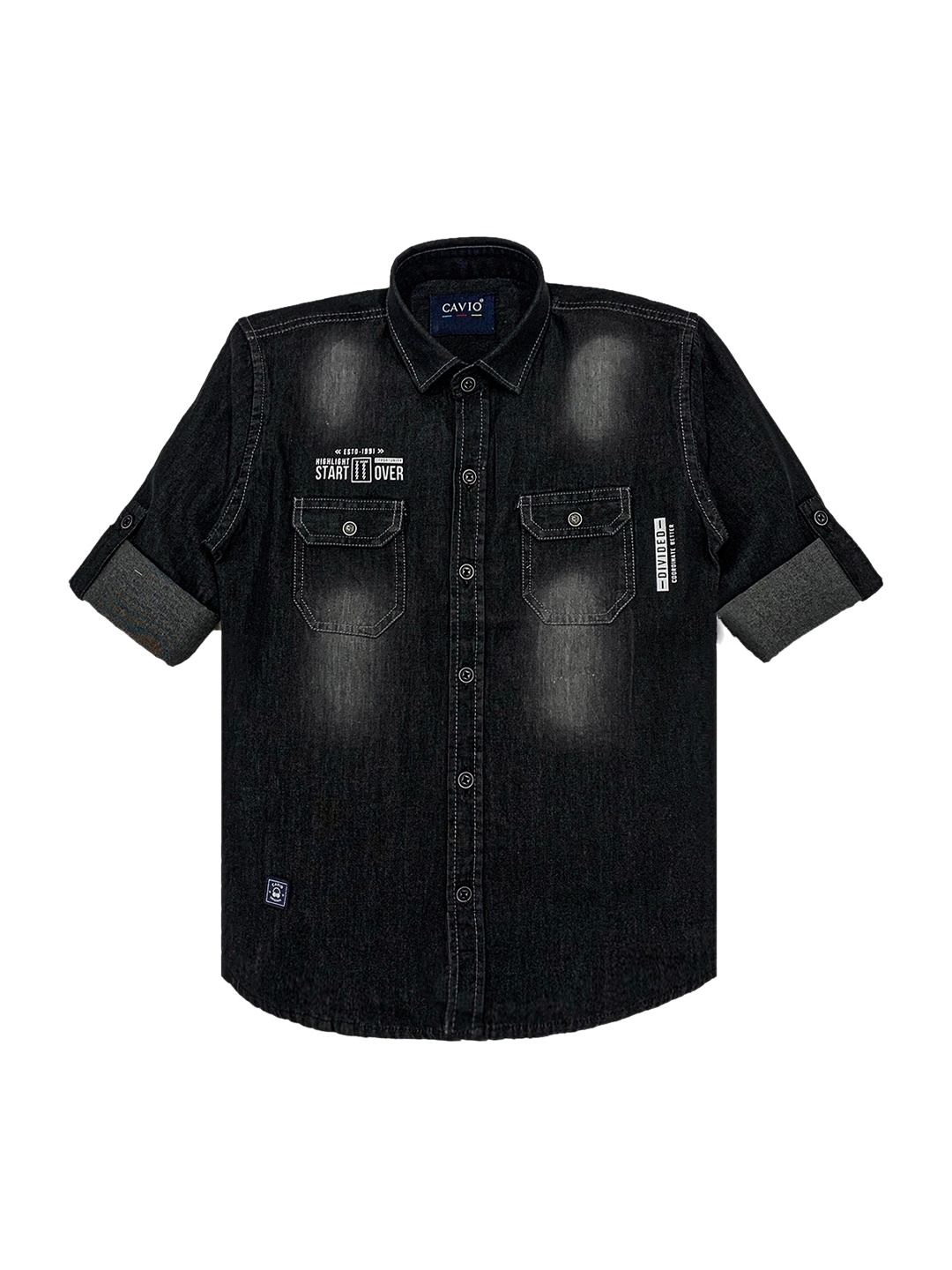 

CAVIO Boys Black Premium Faded Opaque Casual Shirt