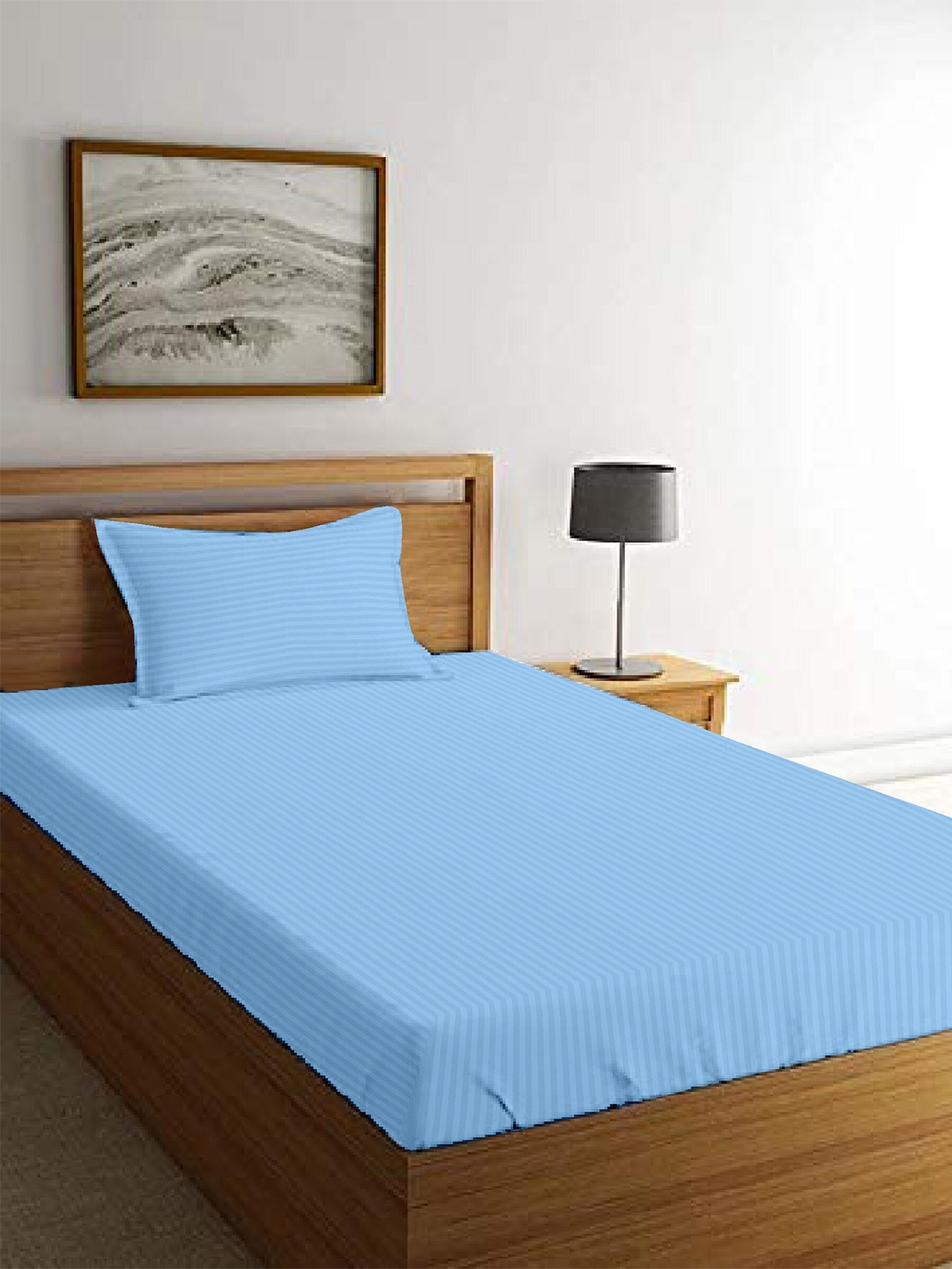 

MAYFAIR HOMES LONDON Blue Striped 210 TC Pure Cotton Single Bedsheet with 1 Pillow Cover