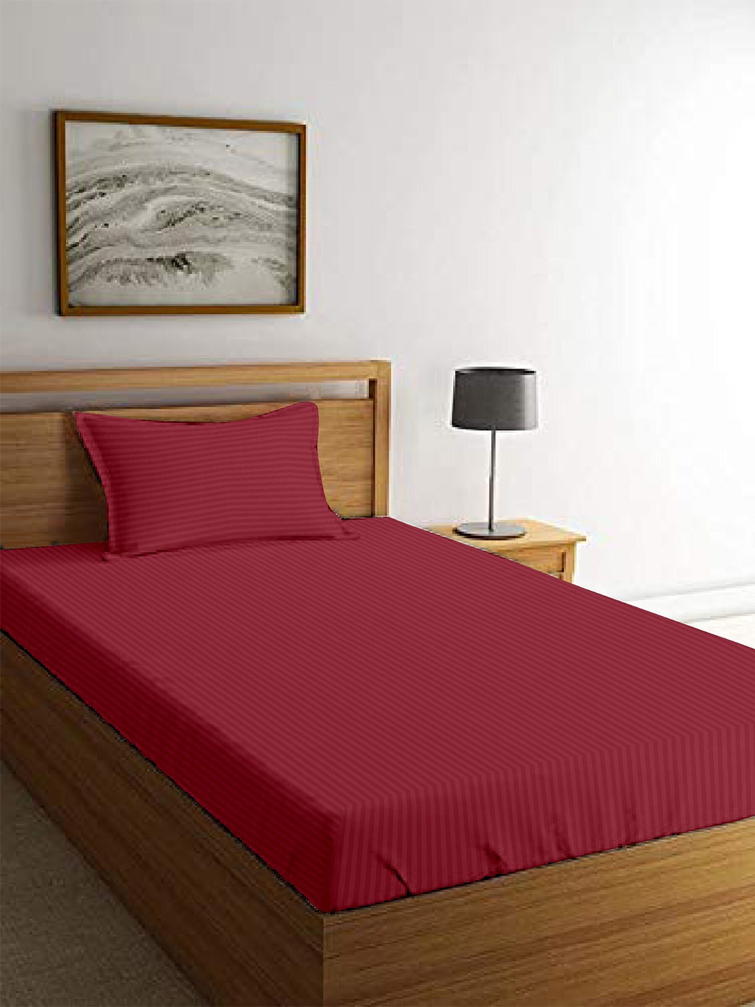 

MAYFAIR HOMES LONDON Red Striped 210 TC Single Bedsheet with 1 Pillow Covers