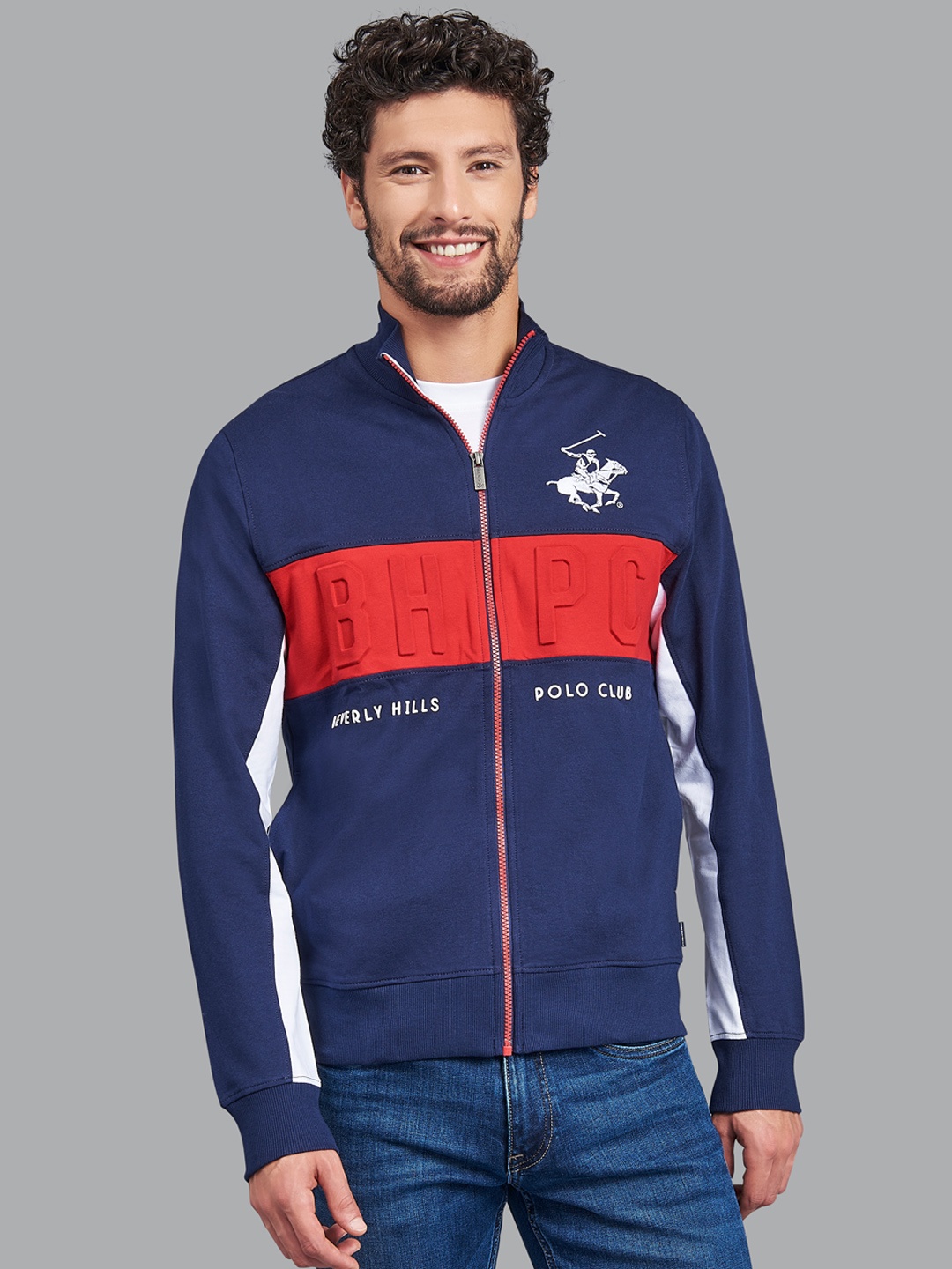 

Beverly Hills Polo Club Men Navy Blue Colourblocked Cotton Sweatshirt