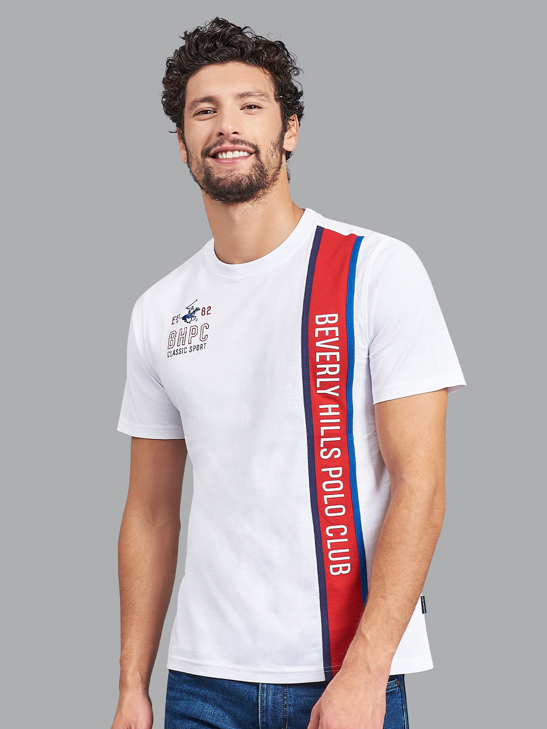 

Beverly Hills Polo Club Men White & Red Colourblocked T-shirt