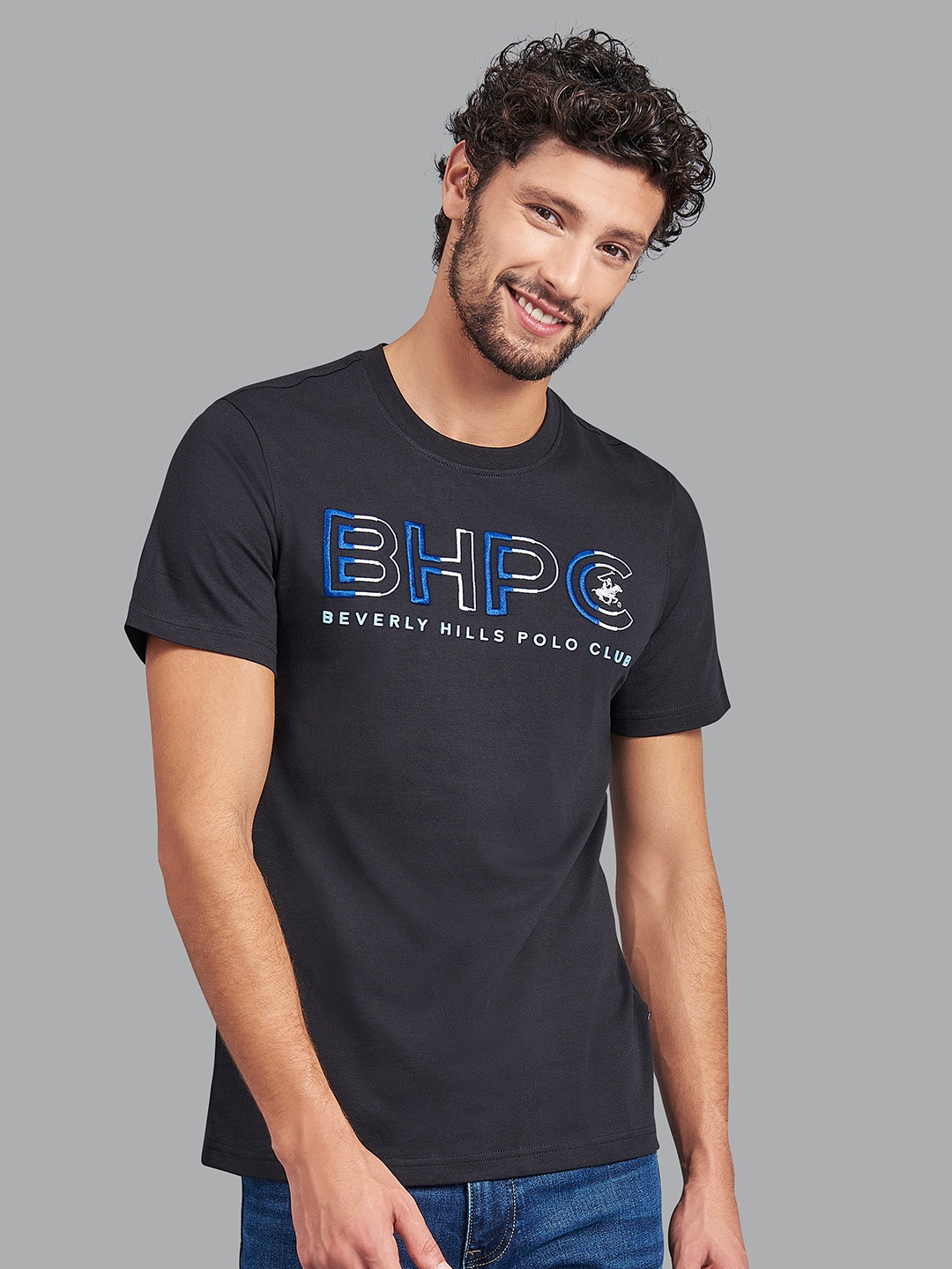 

Beverly Hills Polo Club Men Black Typography Colourblocked T-shirt