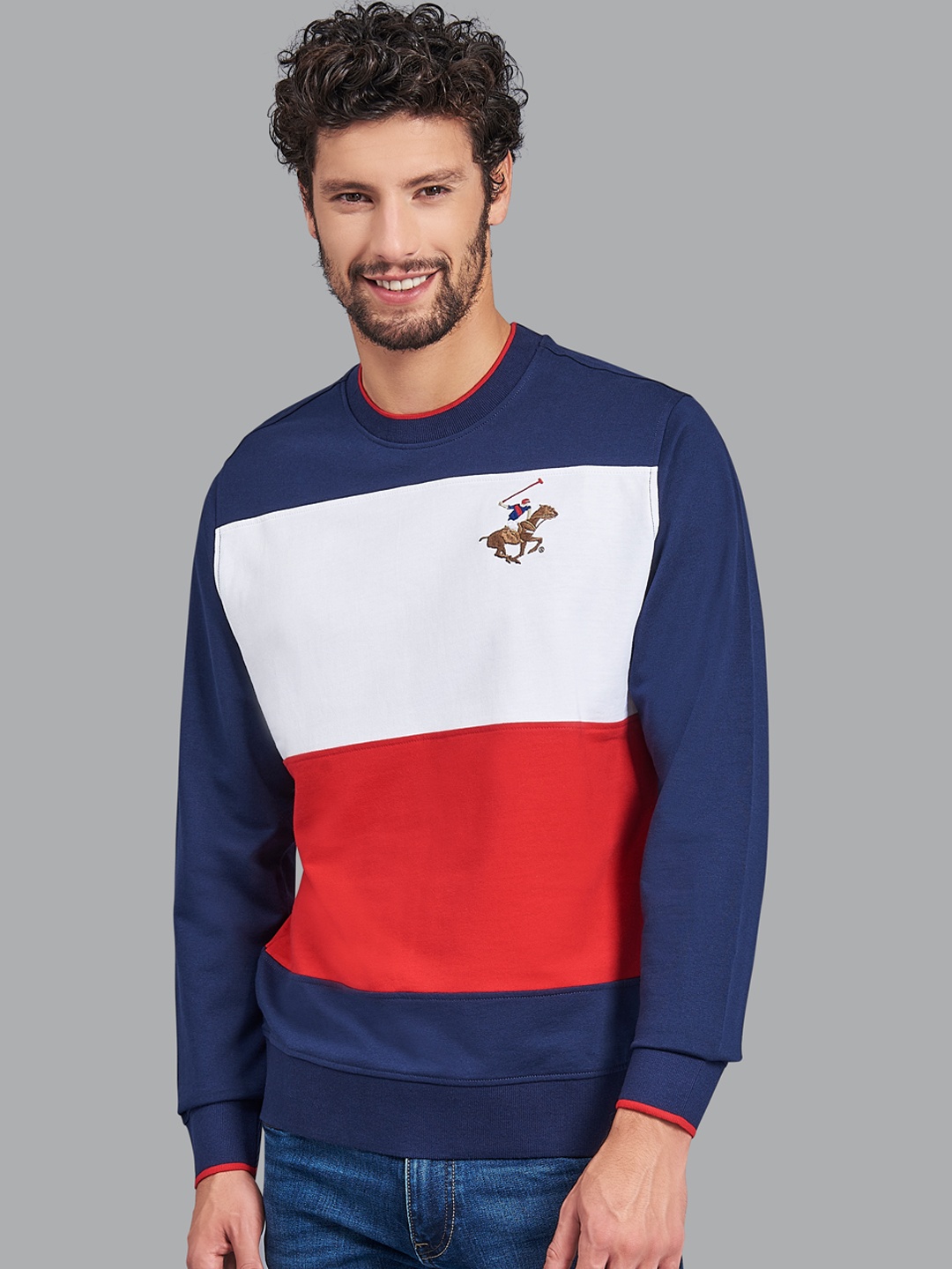 

Beverly Hills Polo Club Men Navy Blue & Red Colourblocked Cotton Sweatshirt