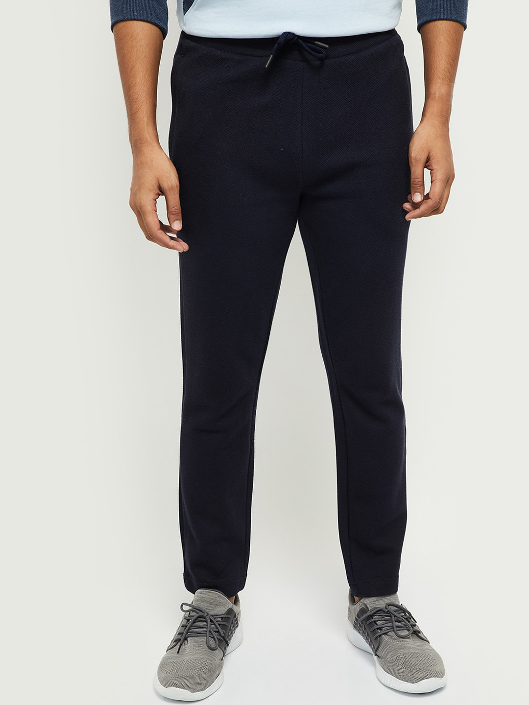 

max Men Navy Blue Solid Track Pants