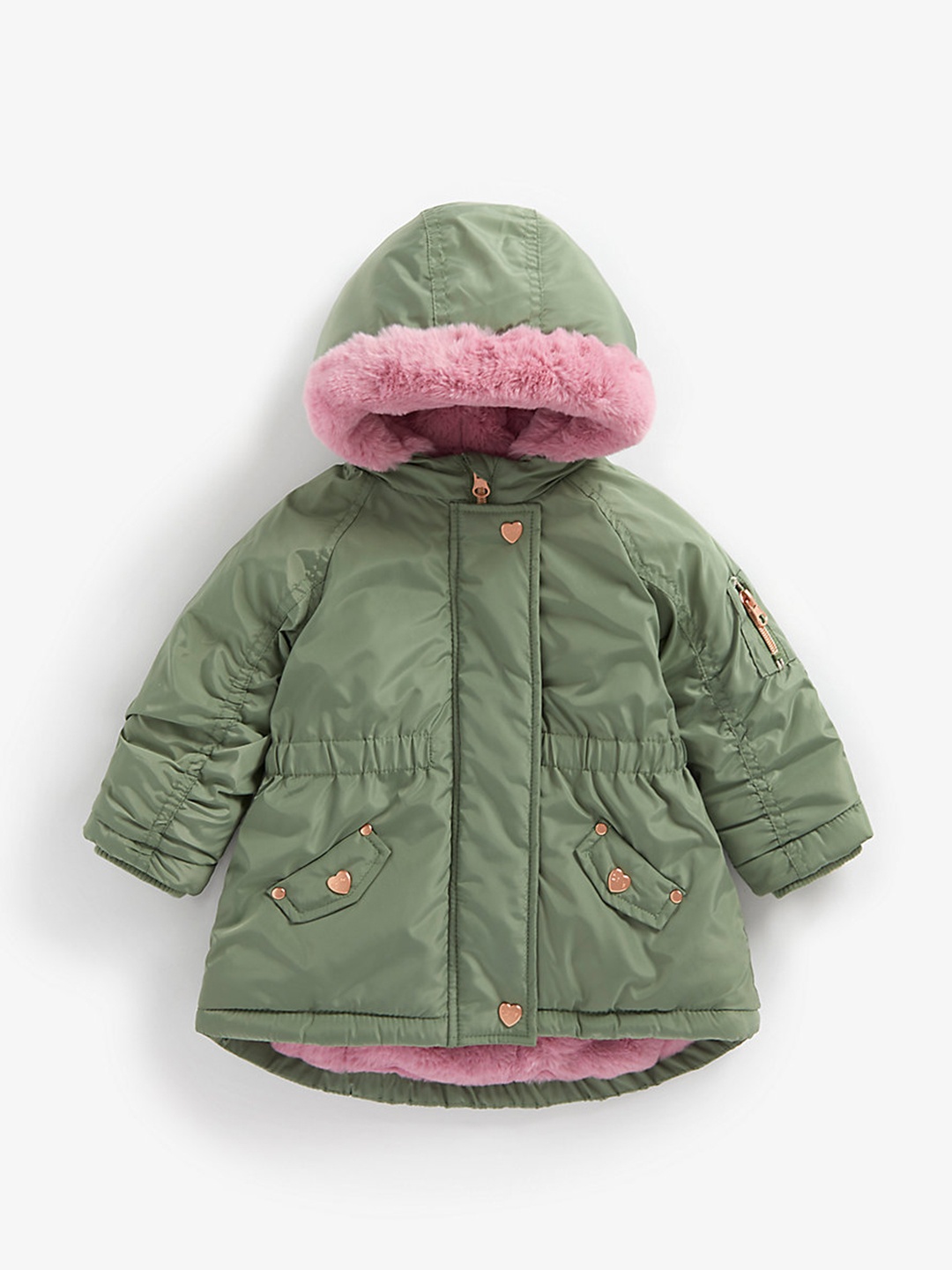 

mothercare Girls Khaki Solid Hooded Puffer Jacket