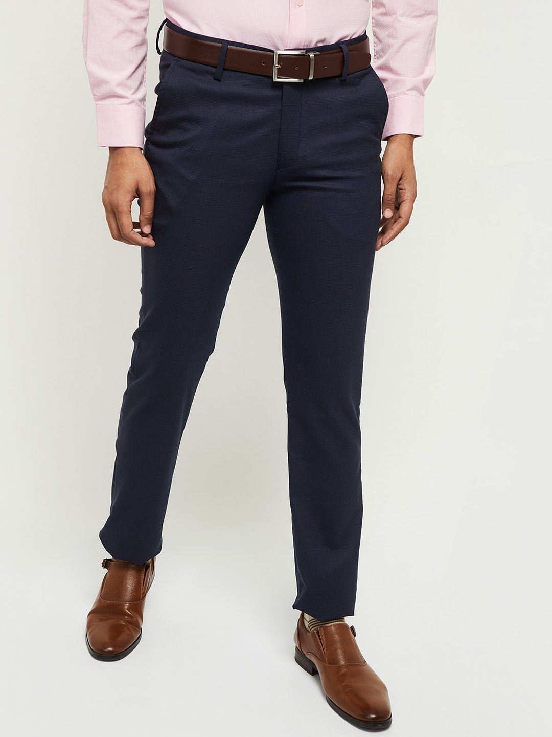 

max Men Navy Blue Formal Trousers