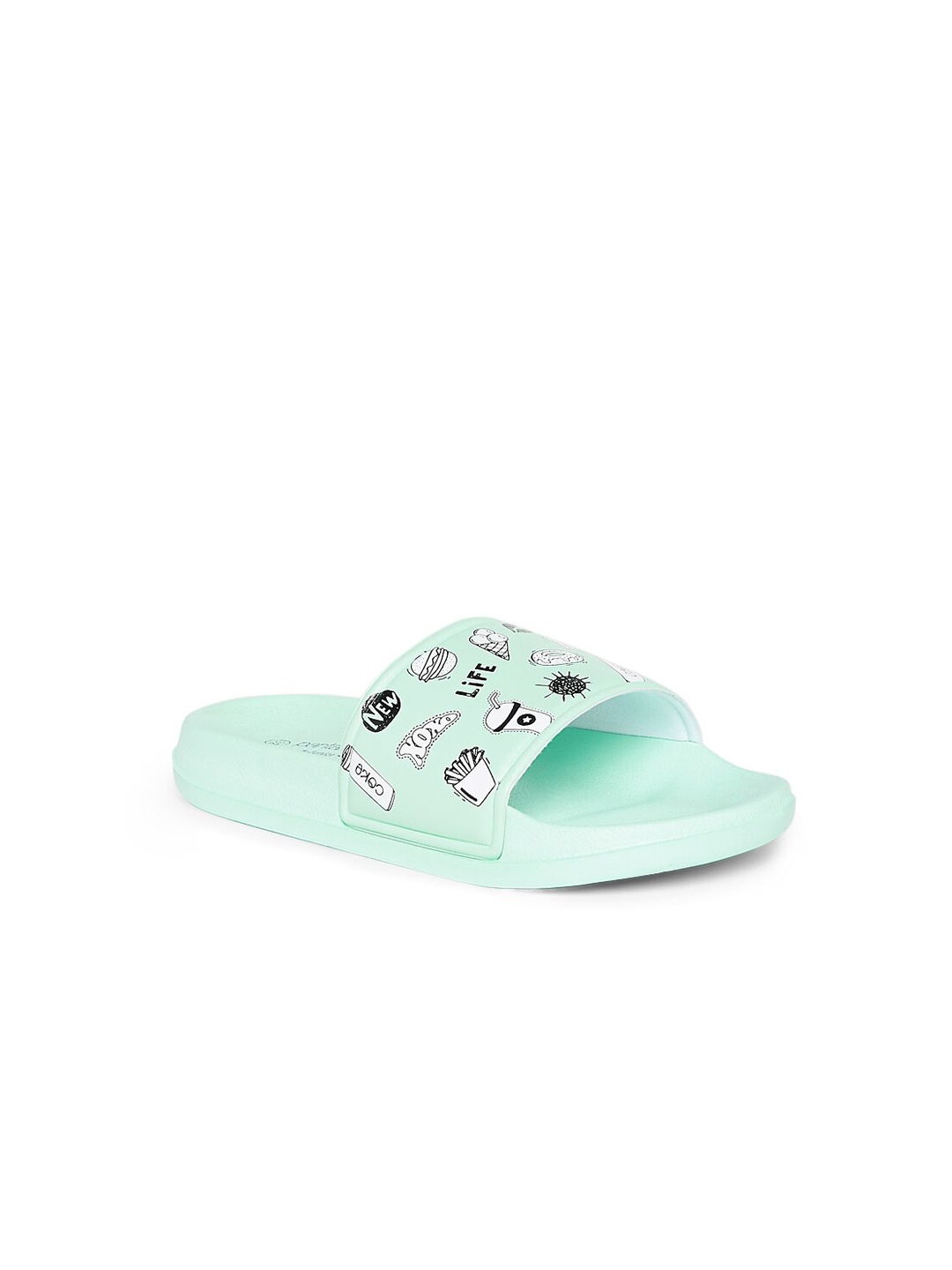 

Pantaloons Junior Girls Green & White Printed Sliders