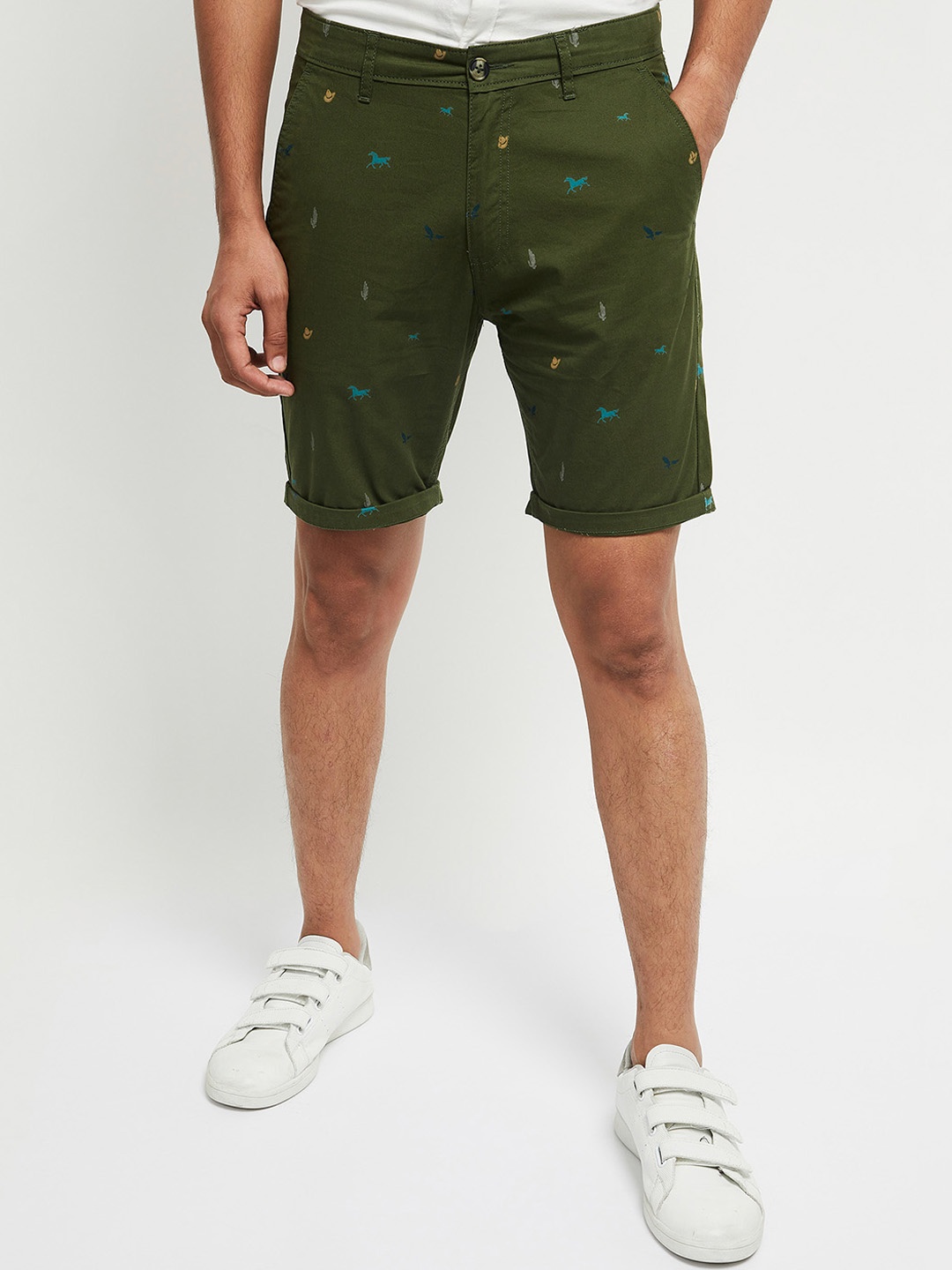 

max Men Green & Blue Conversational Printed Pure Cotton Shorts