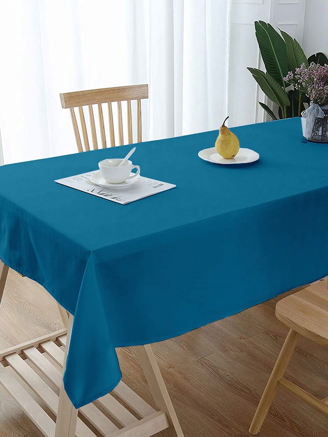 

Lushomes Teal Blue Solid Pure Cotton Rectangular 6-Seater Table Cover