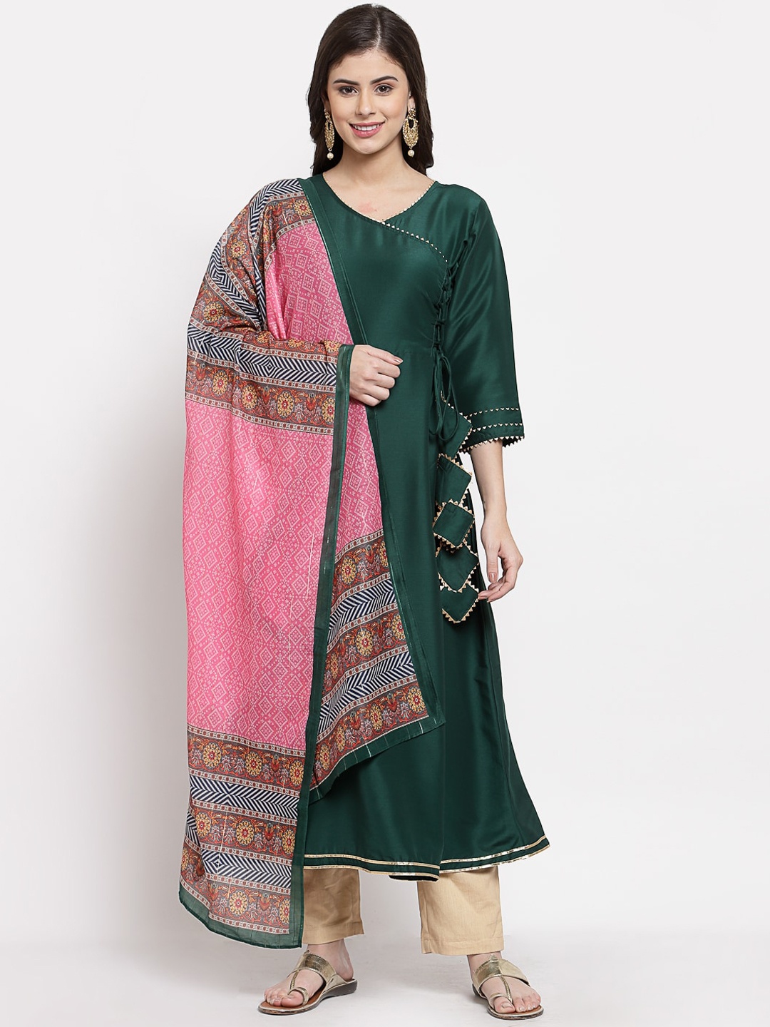 

Myshka Women Green Gotta Patti Kurta With Dupatta