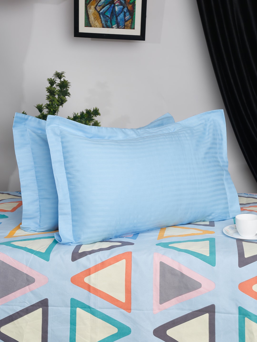 

HOSTA HOMES Set of 2 Turquoise Blue 280 TC Satin Cotton Pillow Covers
