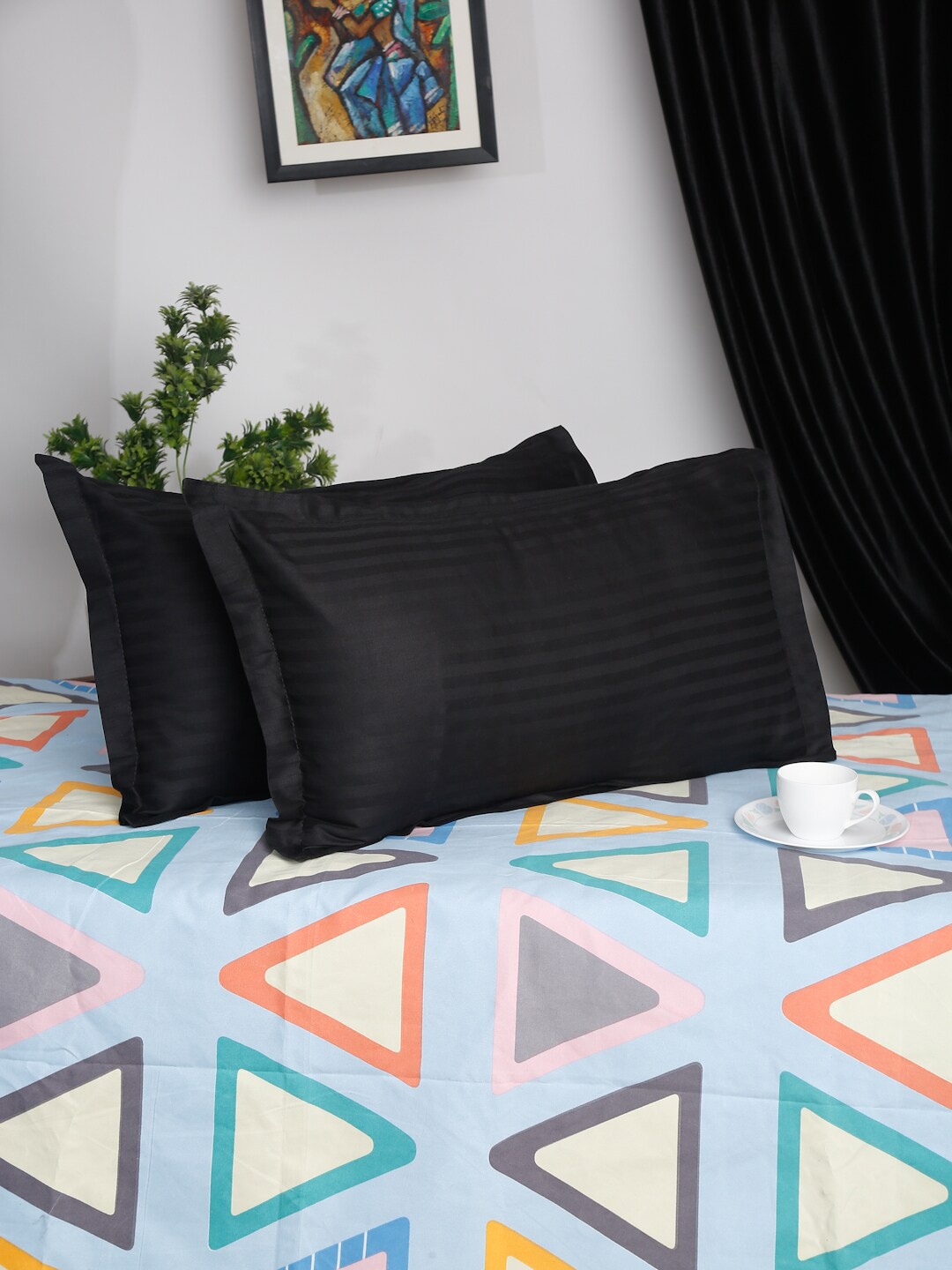

HOSTA HOMES Set Of 2 Black Cotton Plain 280 TC Pillow Covers