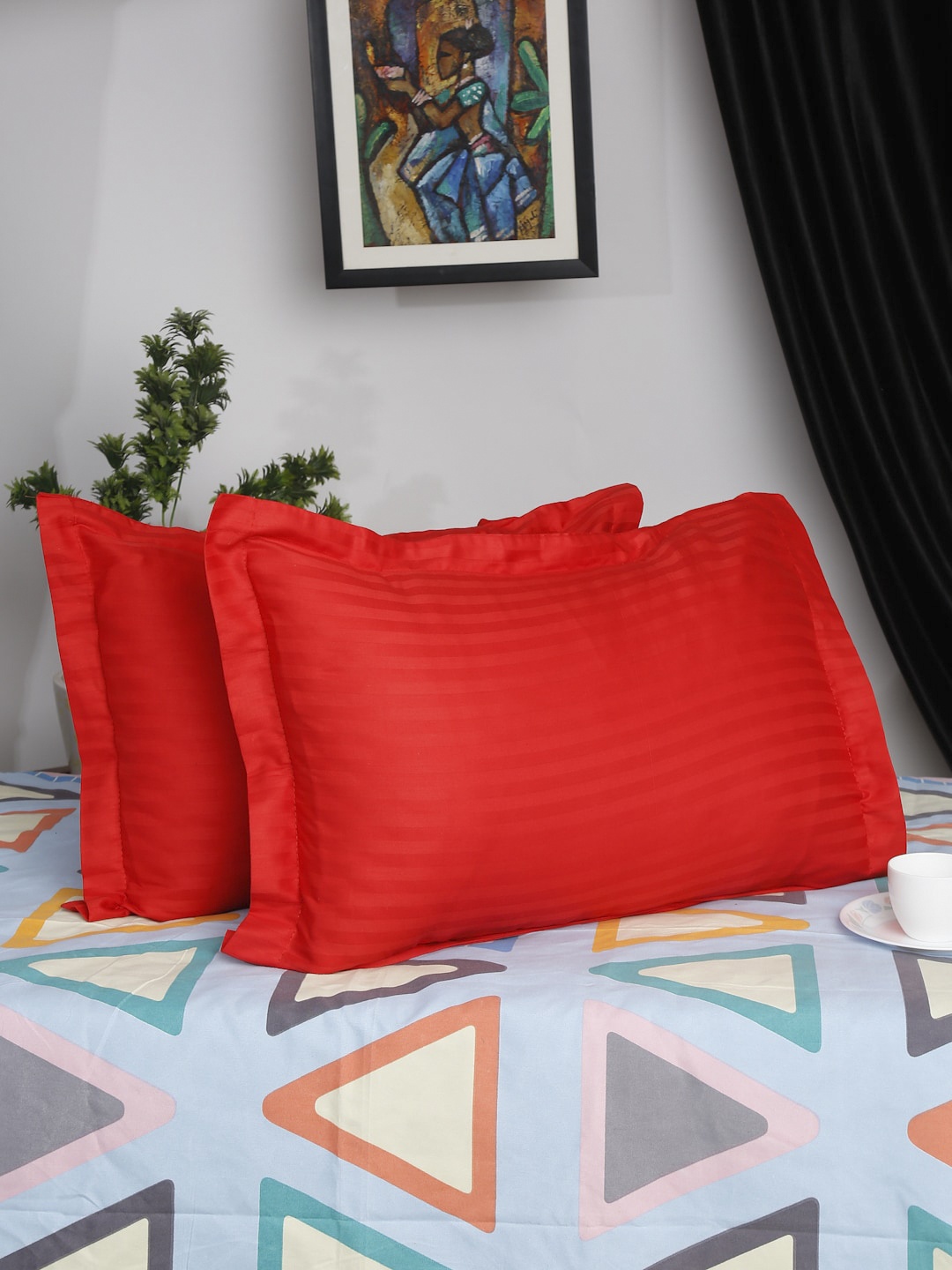 

HOSTA HOMES Set of 2 Red Solid Pillow Covers