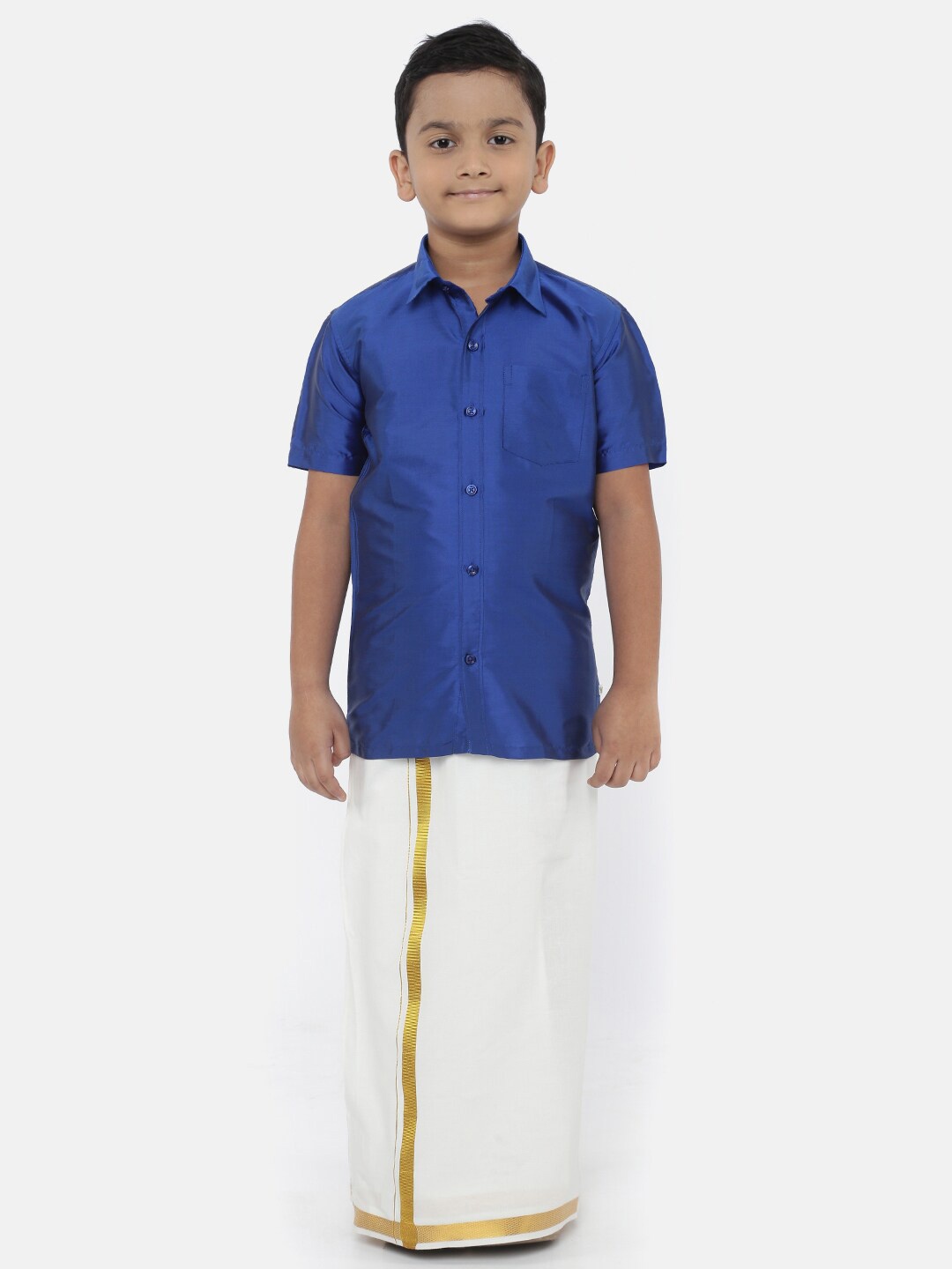

LITTLESTARS Boys Blue & White Silk Blend Shirt with Dhoti Pants