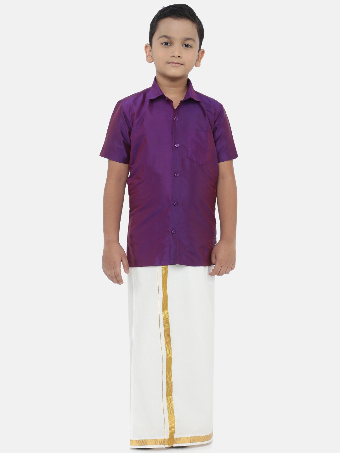 

LITTLESTARS Boys Violet & White Shirt with Dhoti