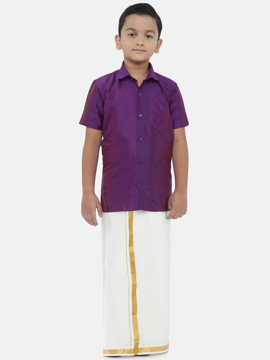 

LITTLESTARS Boys Violet & White Shirt With Dhoti