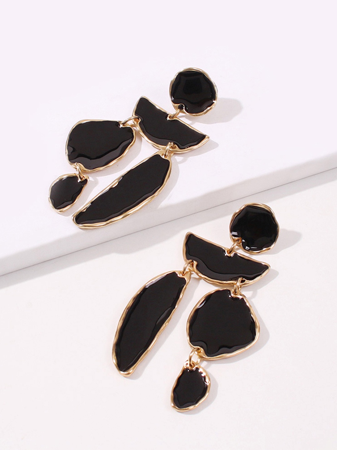 

Yellow Chimes Black & Gold-Toned Geometric Drop Earrings