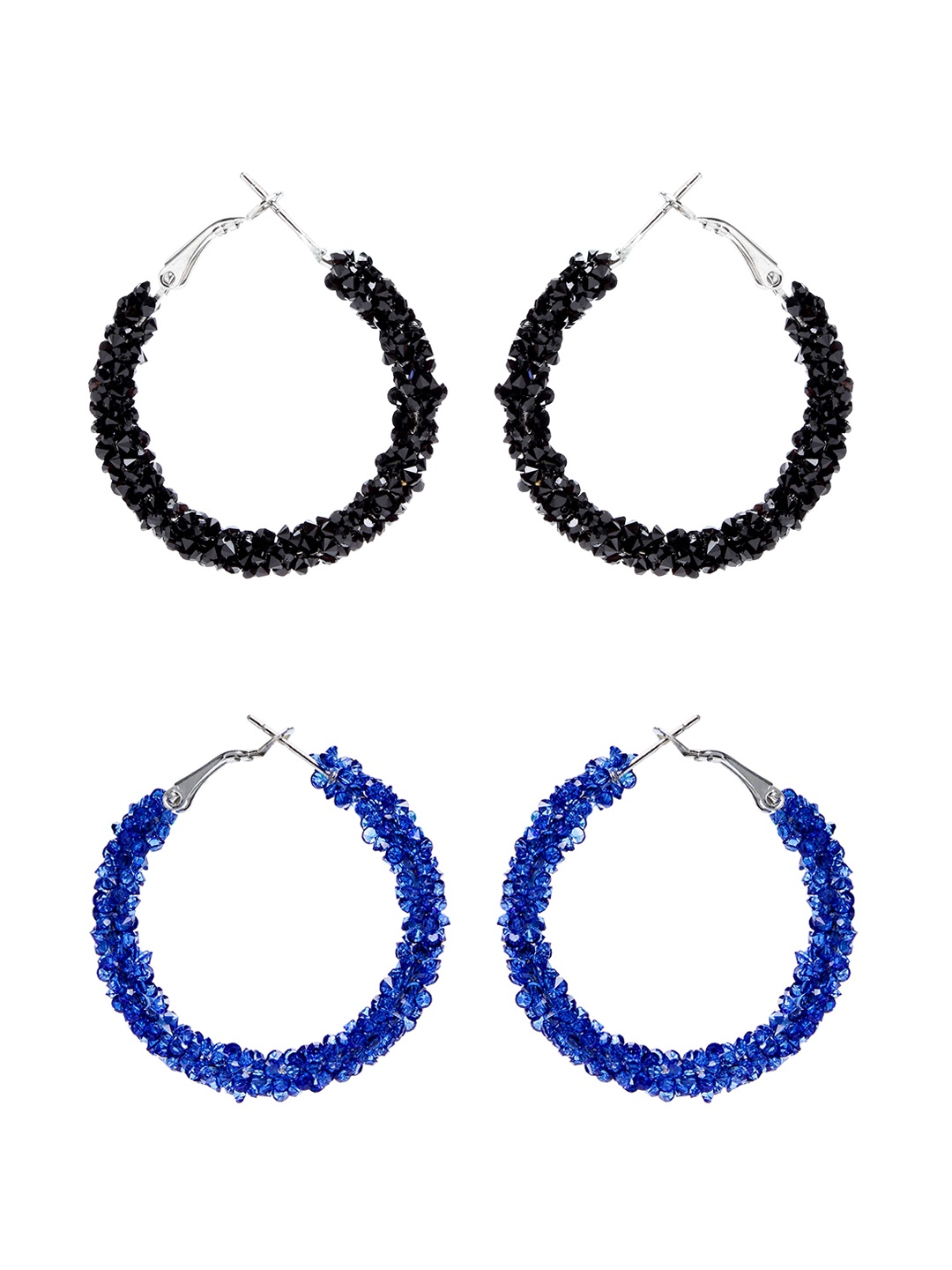 

Yellow Chimes Pack Of 2 Blue & Black Beaded Circular Hoop Earrings