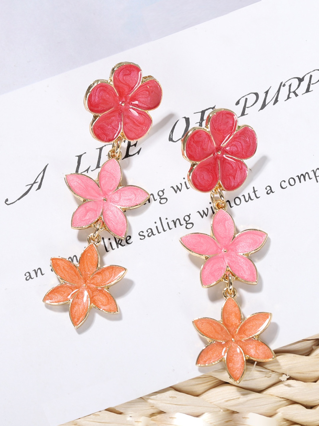

Yellow Chimes Red & Pink Floral Drop Earrings