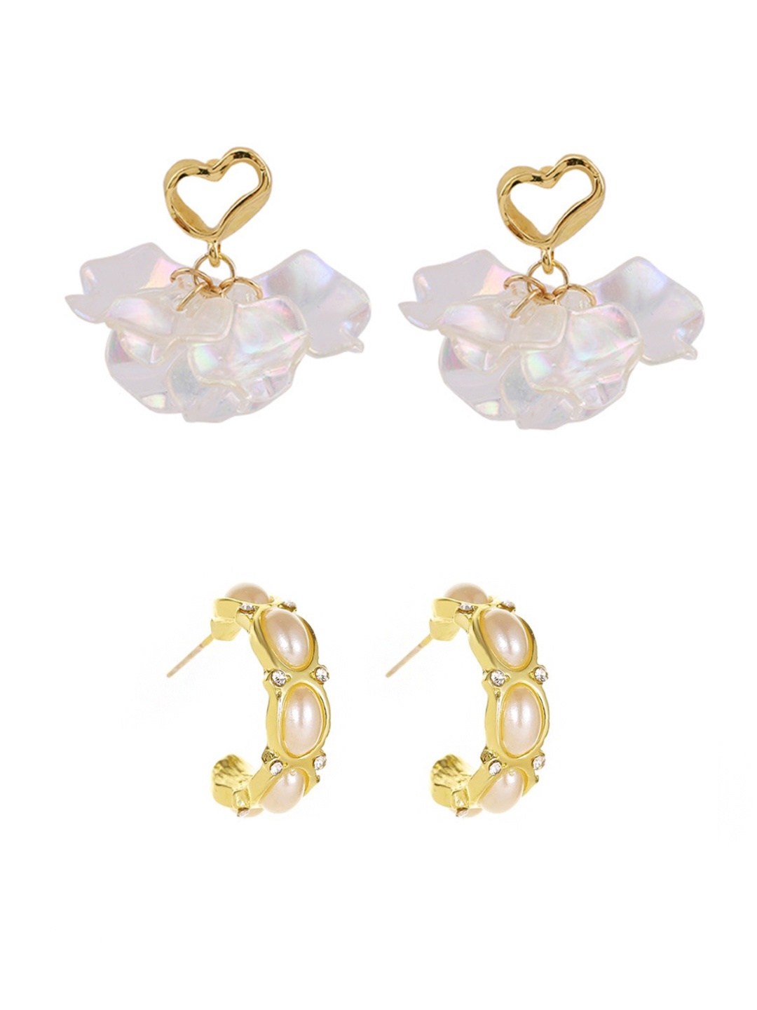 

Yellow Chimes Set-2 Gold Plated Gold-Toned Heart Shaped Drop Earrings