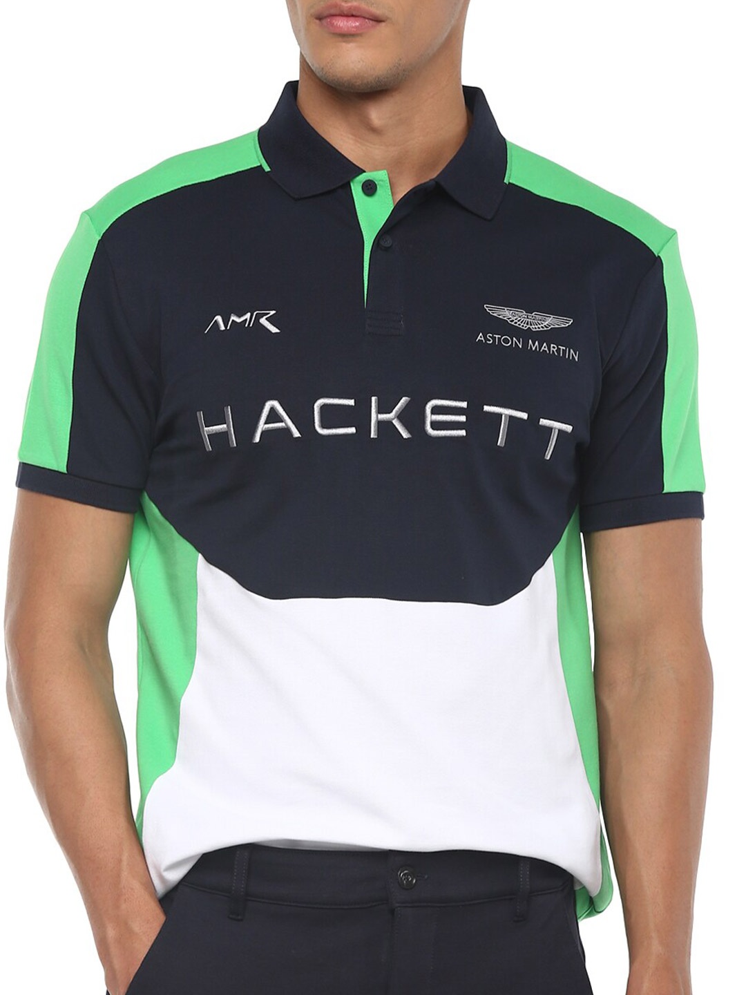 

HACKETT LONDON Men Navy Blue Colourblocked Polo Collar T-shirt