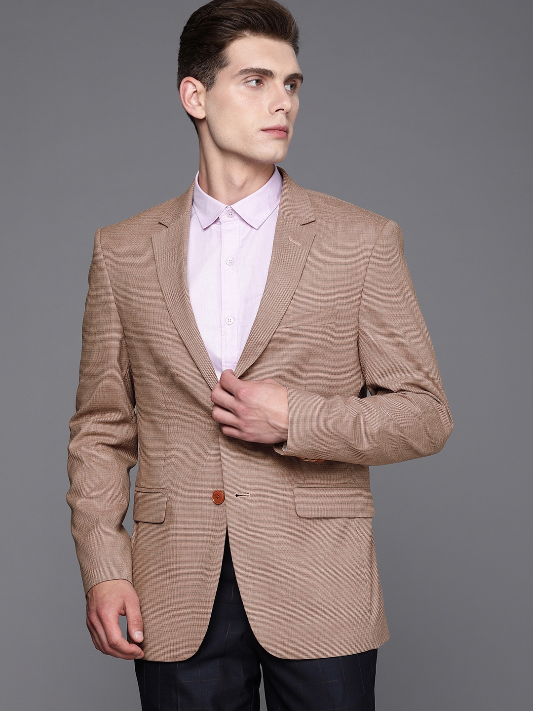 

Peter England Elite Men Multi Color Self Design Formal Blazer, Brown