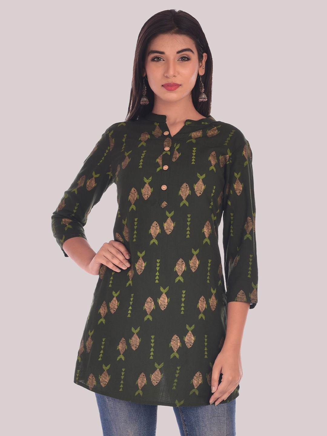 

DIVYANK Green & Beige Printed Kurti