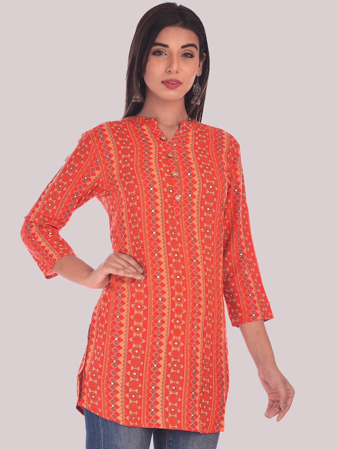 

DIVYANK Red & Grey Printed Kurti