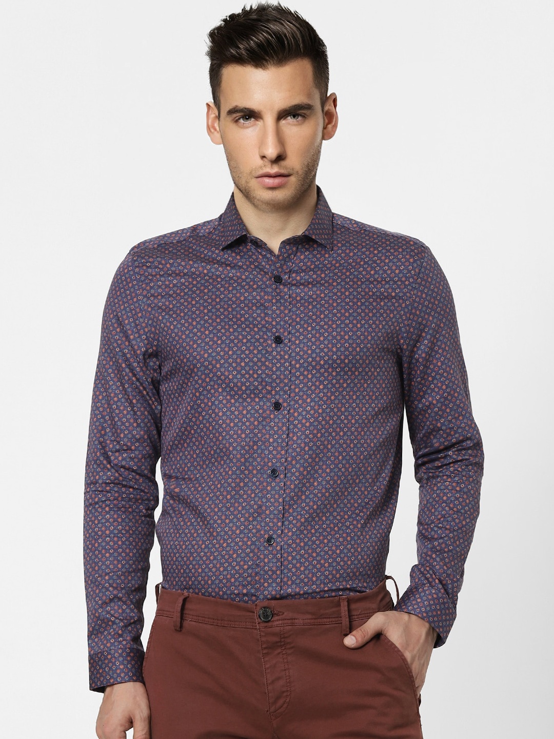 

Jack & Jones Men Purple & Multicoloured Micro Ditsy Printed Slim Fit Casual Shirt