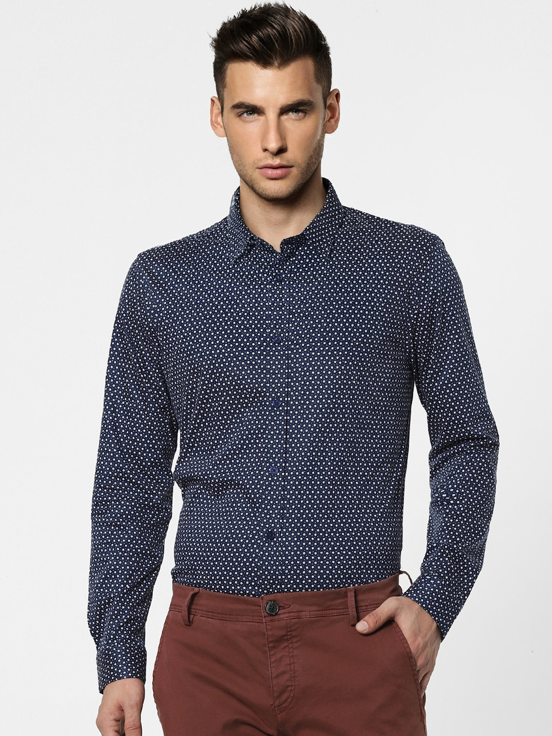 

Jack & Jones Men Blue Slim Fit Opaque Printed Casual Shirt