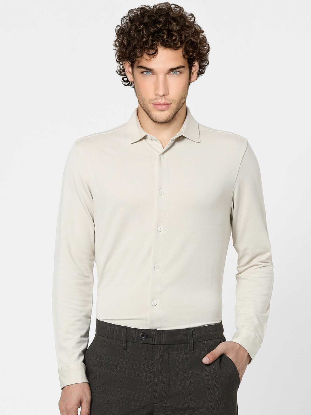 

Jack & Jones Men Beige Slim Fit Opaque Casual Shirt