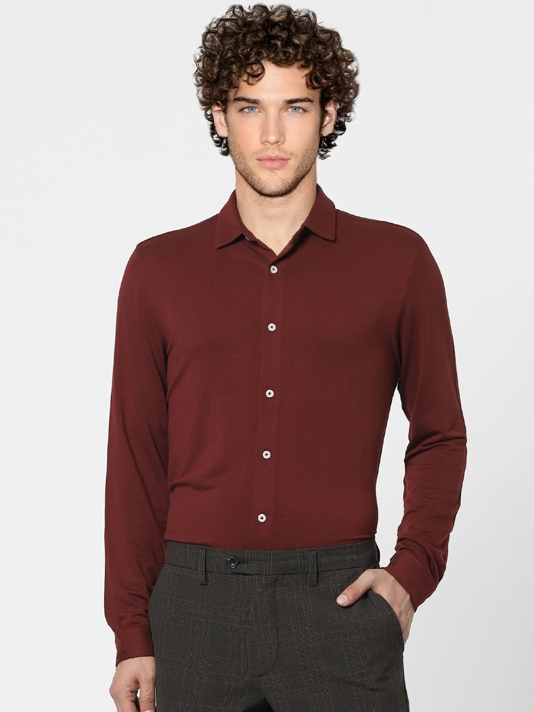 

Jack & Jones Men Maroon Slim Fit Opaque Casual Shirt