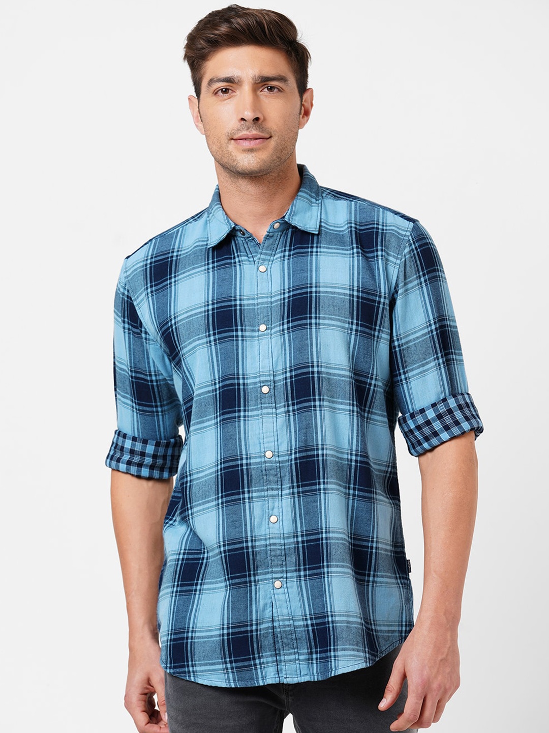 

Pepe Jeans Men Blue Tartan Checks Opaque Checked Casual Shirt