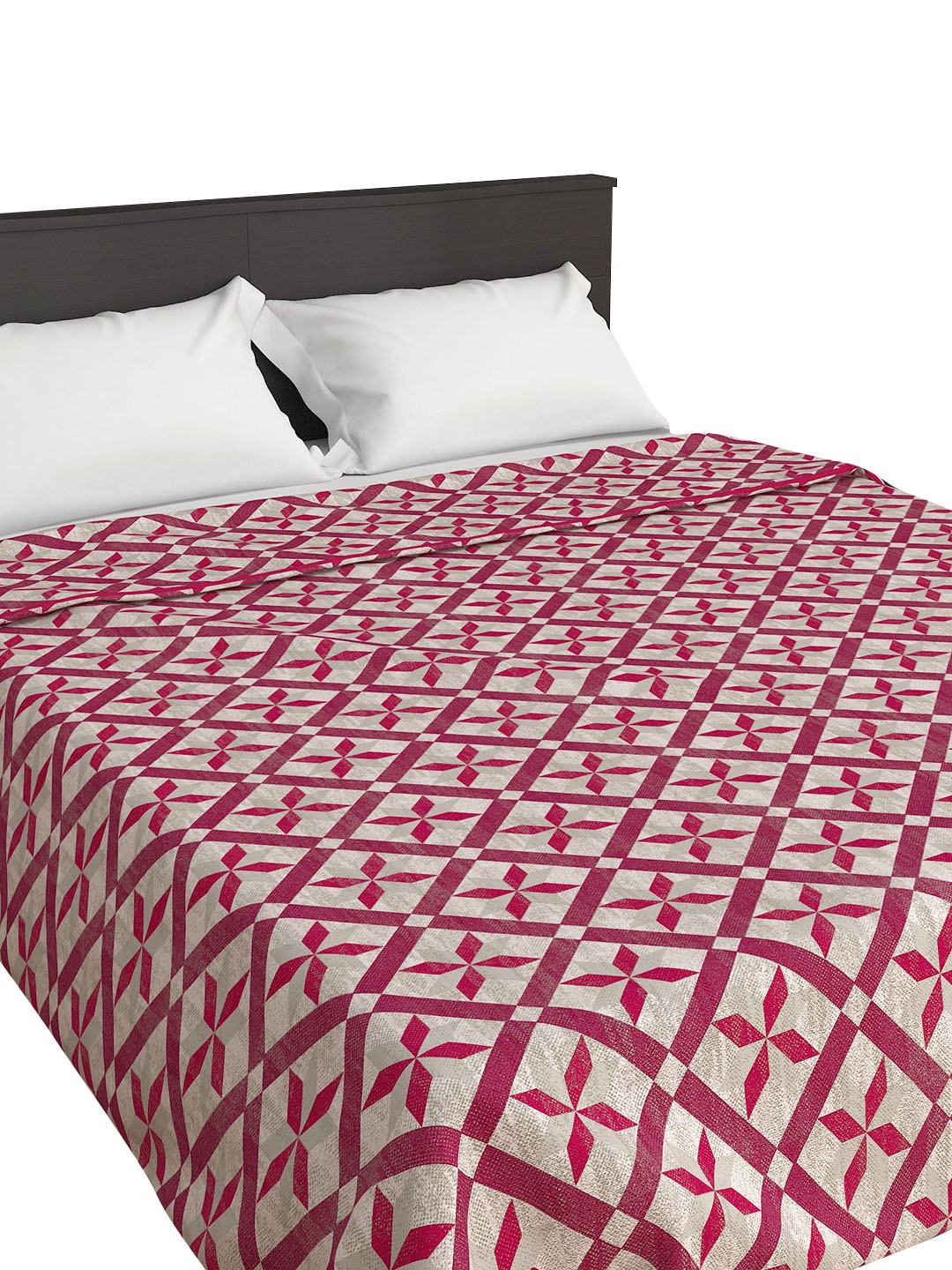 

Home Centre Grey & Magenta Geometric Cotton Queen Bedsheet with Pillow Covers
